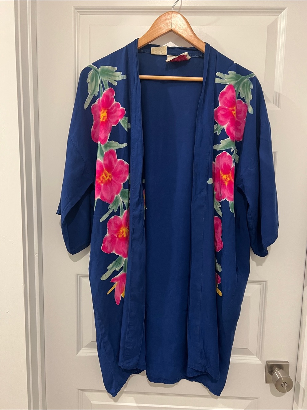 Passports Of Pier 1 Imports Blue Pink Floral Open-Front Kimono Robe Vintage